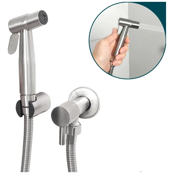 Ducha Higienica Escovada Chuveirinho Inox 304 Com Suporte Chuveirinho Íntimo Completo Bide Banheiro Luxo Dona D.cor Foto 1