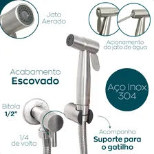 Ducha Higienica Escovada Chuveirinho Inox 304 Com Suporte Chuveirinho Íntimo Completo Bide Banheiro Luxo Dona D.cor Foto mini 3