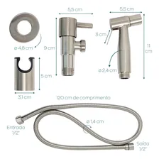 Ducha Higienica Escovada Chuveirinho Inox 304 Com Suporte Chuveirinho Íntimo Completo Bide Banheiro Luxo Dona D.cor Foto mini 4