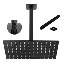 Ducha Quadrada Slim Chuveiro De Teto 20cm Preta Inox Braço Foto mini 4
