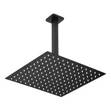 Ducha Quadrada Slim Chuveiro De Teto 20cm Preta Inox Braço Foto mini 1