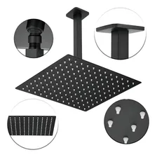 Ducha Quadrada Slim Chuveiro De Teto 20cm Preta Inox Braço Foto mini 3