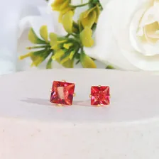 Duo Quadrado De Zirconias Vermelhas Folheado Em Ouro 18k Foto mini  3