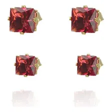 Duo Quadrado De Zirconias Vermelhas Folheado Em Ouro 18k Foto  mini 1