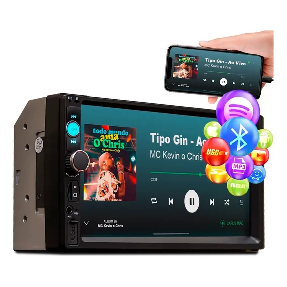 Dvd 2 Din Multimidia Bluetooth Usb Sd Tela 7 Hd Espelhamento Foto 1