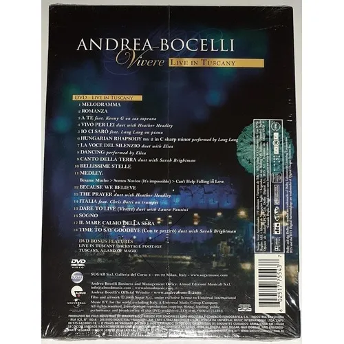 Dvd Andrea Bocelli Vivere Live In Tuscany - Original Lacrado Foto 1