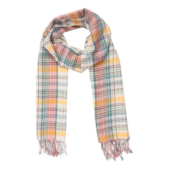 Echarpe Cachecol Manta Xale Pashmina Lenço Xadrez Longo Cor Amarelo Foto 1