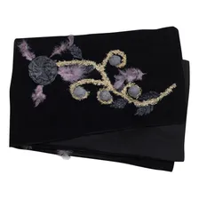 Echarpe Cachecol Pashmina Xale Manta Moda Bordado Flores Cor Preto / Cinza Foto mini 1
