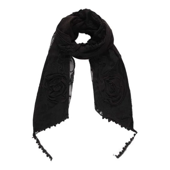 Echarpe Cachecol Xale Pashmina Floral Feminino Festa Moda Cor Preto Foto 1