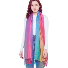 Echarpe Lenço Pashmina Seda Indiano Cachecol Xale Estampado Cor Vermelho Foto mini 4