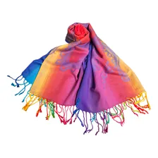 Echarpe Lenço Pashmina Seda Indiano Estampado Cachecol Xale Cor Vermelho Foto mini 2