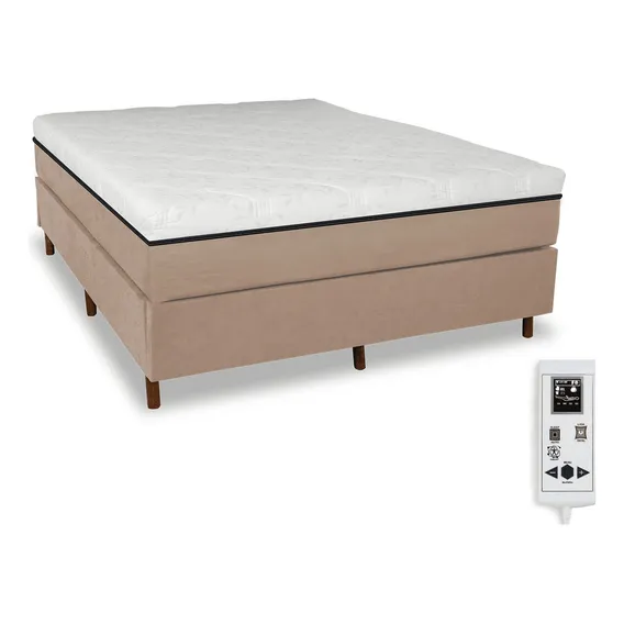 Eco New Colchões magnético Queen 1,58m x 1,98m massageador energia bio quantica infravermelho antigermes mais cama box mais cabeceira cor bege Foto 1