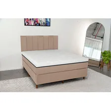 Eco New Colchões magnético Queen 1,58m x 1,98m massageador energia bio quantica infravermelho antigermes mais cama box mais cabeceira cor bege Foto mini  2