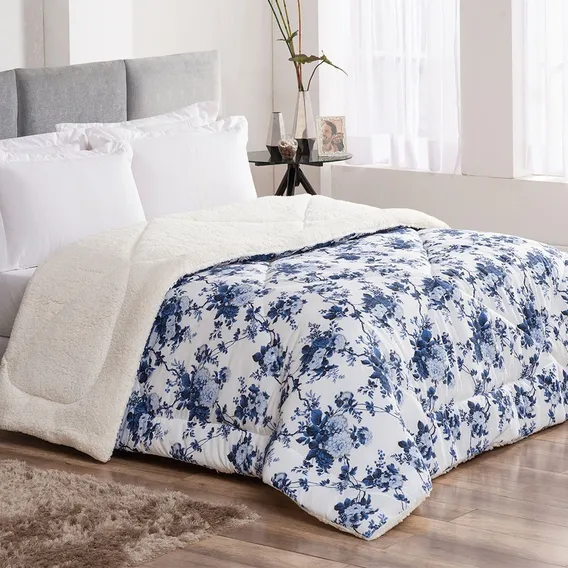 Edredom Zilu Enxovais Coberdrom Winter Floral Azul Foto 1
