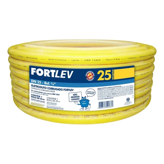 Eletroduto Corrugado Amarelo Anti Chama 25mm Rl50mt Fortlev Foto 1