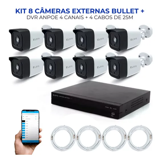 Elsys Kit completo CFTV 8 Câmeras com DVR Fácil Via App Foto 1