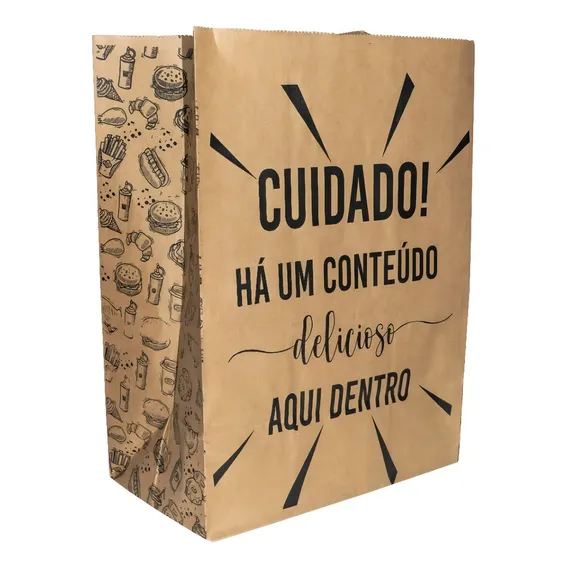 Embalagem Saco Kraft Pequeno Para Delivery Hamburguer C/100 Foto 1