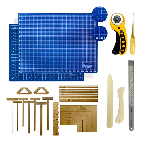 Encadernação Scrapbook Réguas Gabaritos Cortador Base Corte Cor Base Azul Cortador Amarelo Foto 1