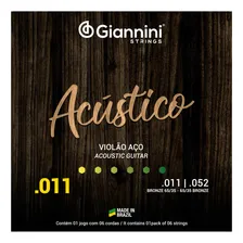Encordoamento Cordas Violão Aço Acústico 011 Giannini Foto mini 4