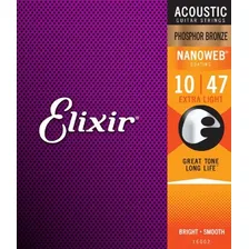 Encordoamento Elixir 010 Extra Light Violão Aço16002 Nanoweb Foto mini 1