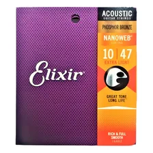 Encordoamento Elixir 010 Extra Light Violão Aço16002 Nanoweb Foto mini 2