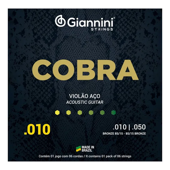 Encordoamento Giannini Cobra 010 P/ Violão Aço Foto 1