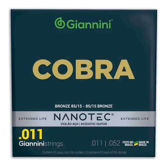 Encordoamento Giannini Nanotec Violão Aço .011 Geeflk Pn Foto 1