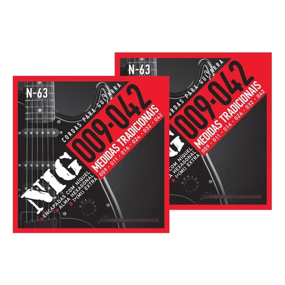 Encordoamento Guitarra Nig N-63 .009 - 042 Kit 2 Jogos Foto 1