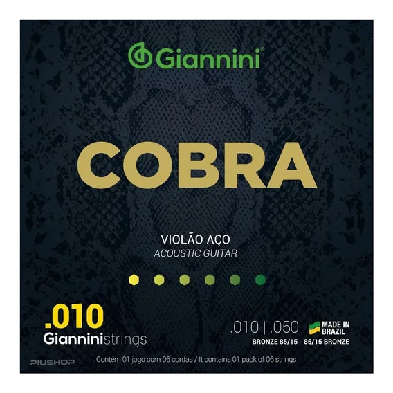 Encordoamento para Violão Aço Giannini Cobra Bronze 85/15 GEEFLE (.010 ? .050) Foto 1