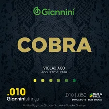 Encordoamento para Violão Aço Giannini Cobra Bronze 85/15 GEEFLE (.010 ? .050) Foto mini 2