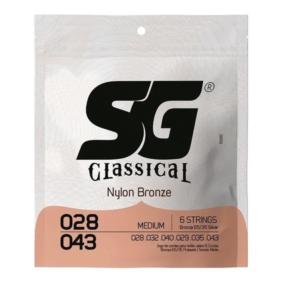 Encordoamento Sg Violão Nylon Bronze Tensão Média Classico Foto 1