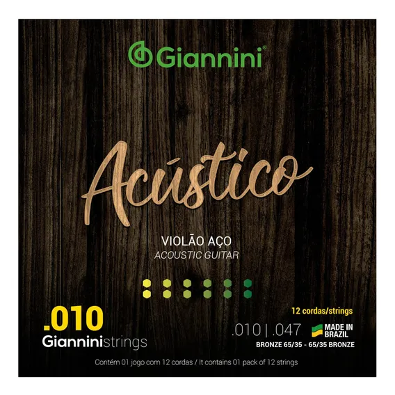 Encordoamento Violão Giannini Acústico Geswa12 Bronze 65/35 Foto 1