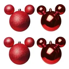 Enfeite Bola De Natal Mickey Disney 4 Unid Bolas 08cm Verm Foto  mini 1
