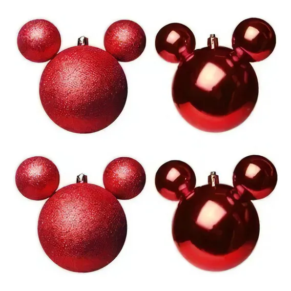 Enfeite Bola De Natal Mickey Disney 4 Unid Bolas 08cm Verm Foto 1
