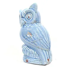 Enfeite Coruja Decorativa Estatua Ceramica Azul Craquelado Foto mini  2