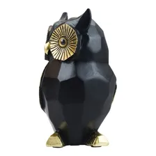 Enfeite Coruja Preta Asa Dourado 13cm Resina Animais Cor Preto Foto mini 3