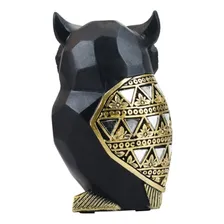 Enfeite Coruja Preta Asa Dourado 13cm Resina Animais Cor Preto Foto mini 4