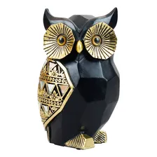 Enfeite Coruja Preta Asa Dourado 13cm Resina Animais Cor Preto Foto mini 1
