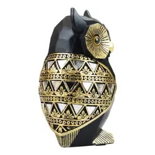 Enfeite Coruja Preta Asa Dourado 13cm Resina Animais Cor Preto Foto mini 2