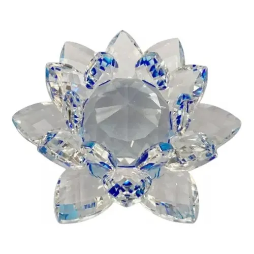Enfeite Decoração De Mesa Flor De Lotus De Vidro 10cm Cor Azul Foto 1