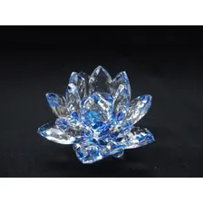 Enfeite Decoração De Mesa Flor De Lotus De Vidro 10cm Cor Azul Foto mini 2