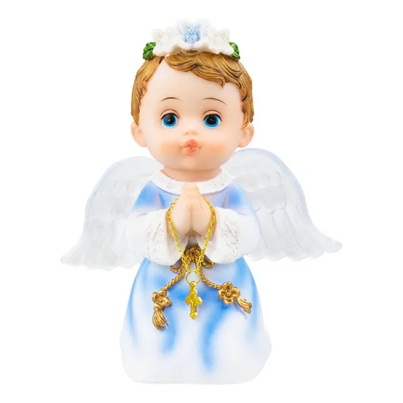 Enfeite Decorativo Anjinho Com Roupa Azul Em Resina 15 Cm Cor Azul-claro Foto 1