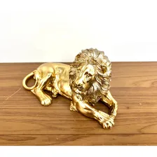 Enfeite Decorativo De Resina Leão Dourado Luxo 21 Cm Dourado Cor Dourado Com Brilho Deitado Foto mini 4