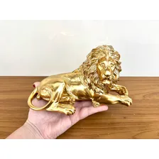 Enfeite Decorativo De Resina Leão Dourado Luxo 21 Cm Dourado Cor Dourado Com Brilho Deitado Foto mini 3