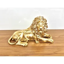 Enfeite Decorativo De Resina Leão Dourado Luxo 21 Cm Dourado Cor Dourado Com Brilho Deitado Foto mini 2