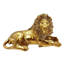 Enfeite Decorativo De Resina Leão Dourado Luxo 21 Cm Dourado Cor Dourado Com Brilho Deitado Foto mini 1