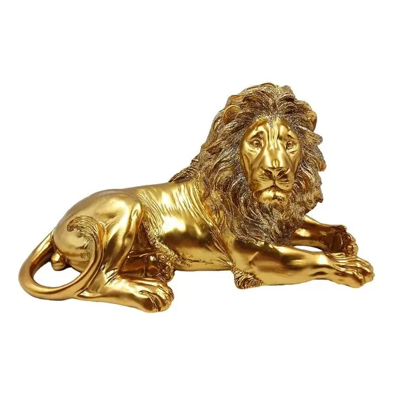 Enfeite Decorativo De Resina Leão Dourado Luxo 21 Cm Dourado Cor Dourado Com Brilho Deitado Foto 1