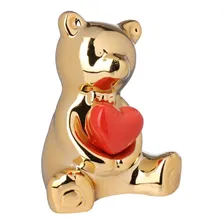 Enfeite Decorativo Urso Coração De Cerâmica Espelhado Cor Dourado Foto mini 1