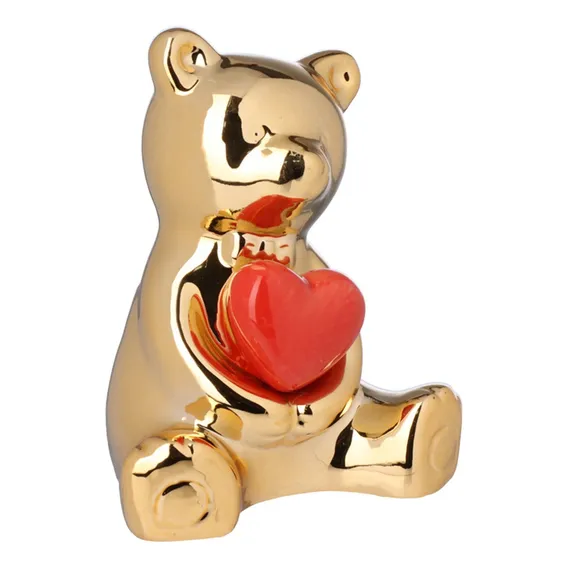 Enfeite Decorativo Urso Coração De Cerâmica Espelhado Cor Dourado Foto 1