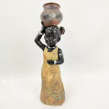 Enfeite Estátua Africana Com Vaso Na Cabeça 25x8x6cm Resina Foto mini 2